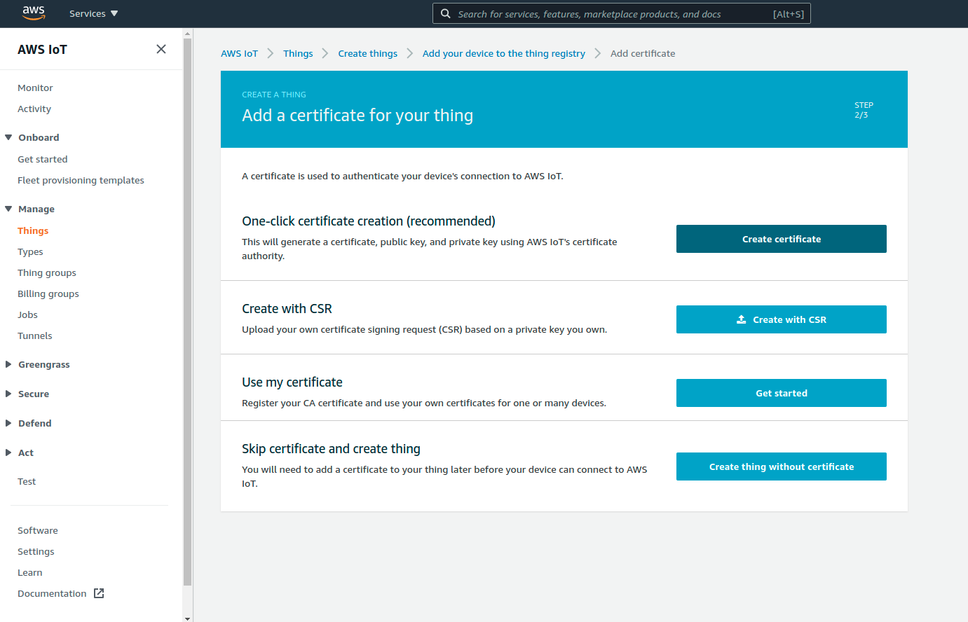 AWS IoT Core — certificate addition during thing creation