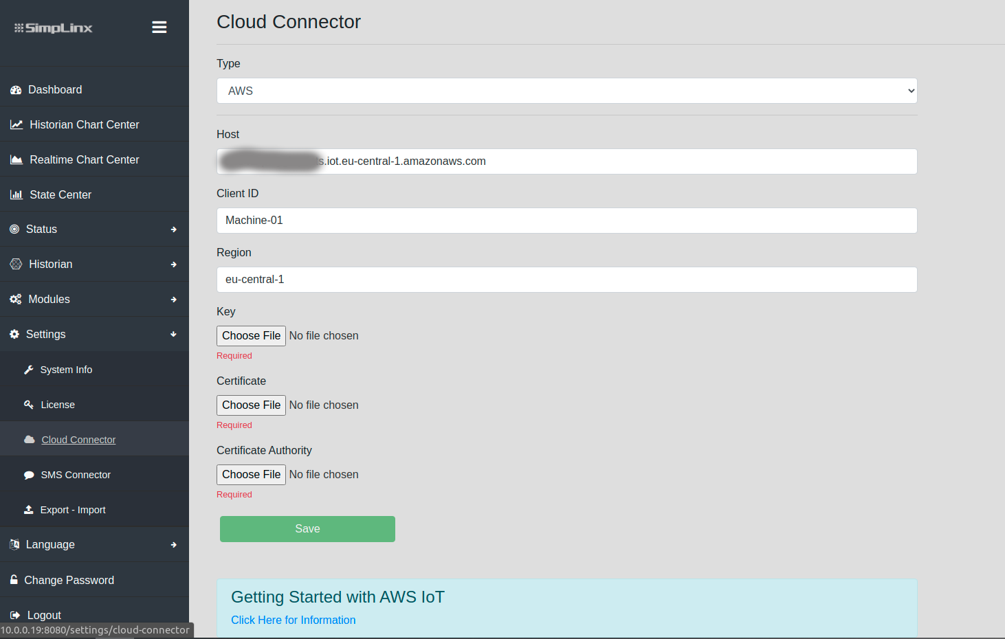 SMX-RNS20 — Settings → Cloud Connector