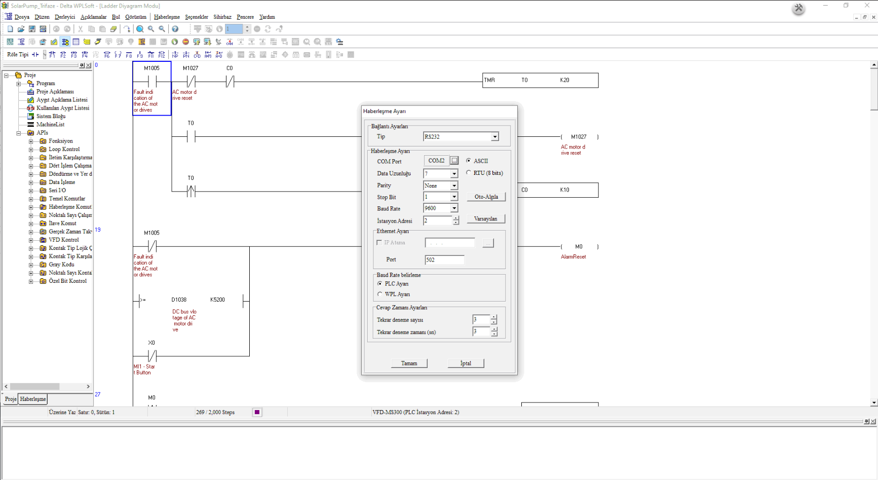 Delta WPLSoft — communication settings dialog