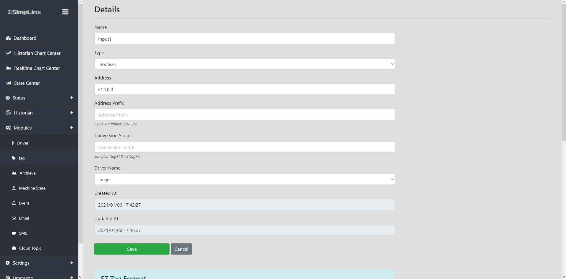 Remote IO app — tag configuration details