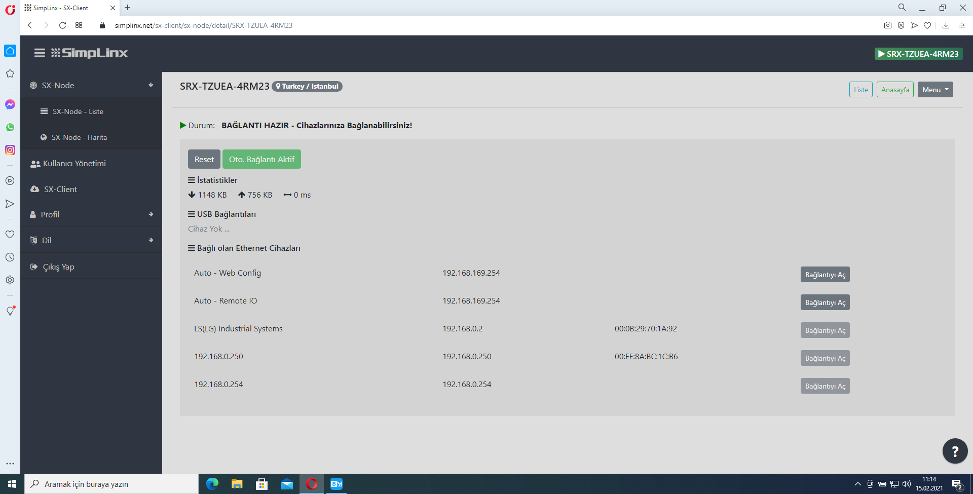 SX-Client — LS Electric panel in connected device list