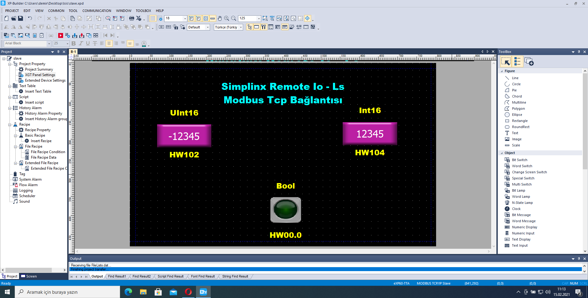 XP Builder — Modbus TCP server configuration