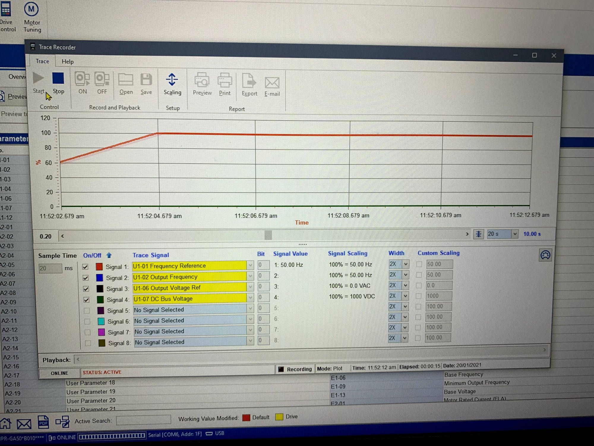 DriveWizard Industrial — trace data view