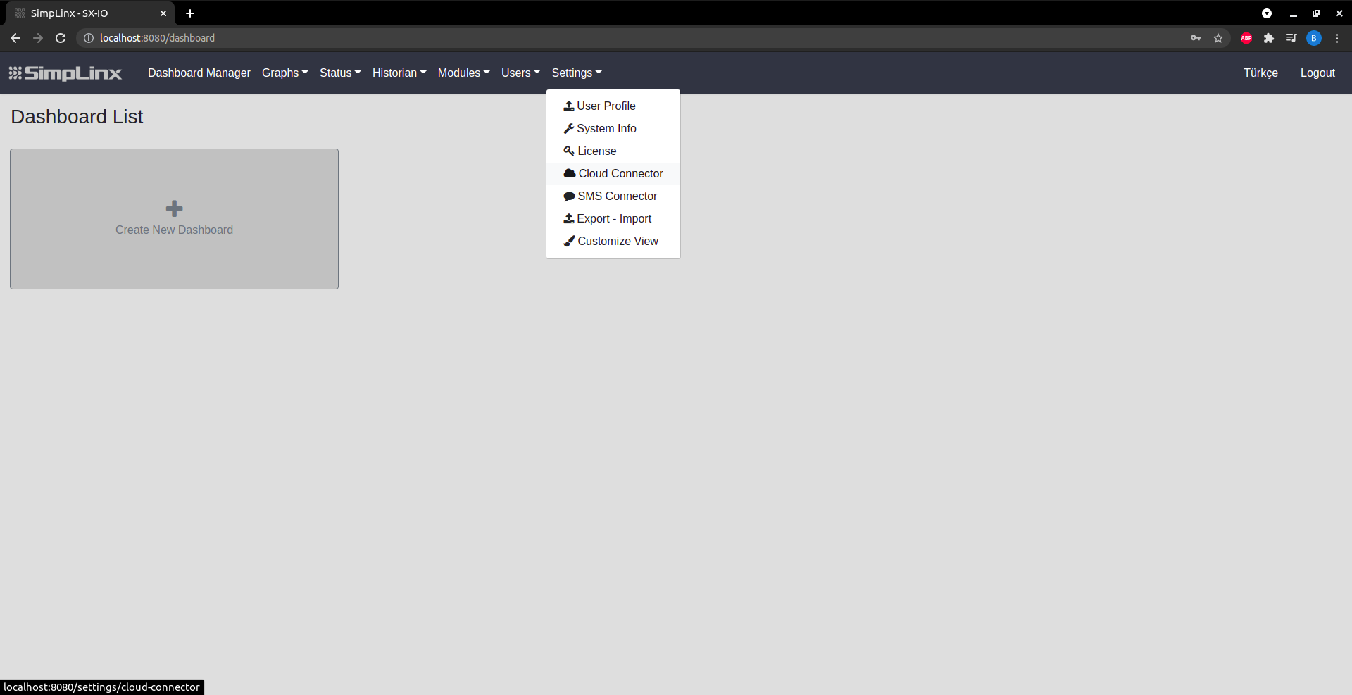 SX-IO — Settings → Cloud Connector
