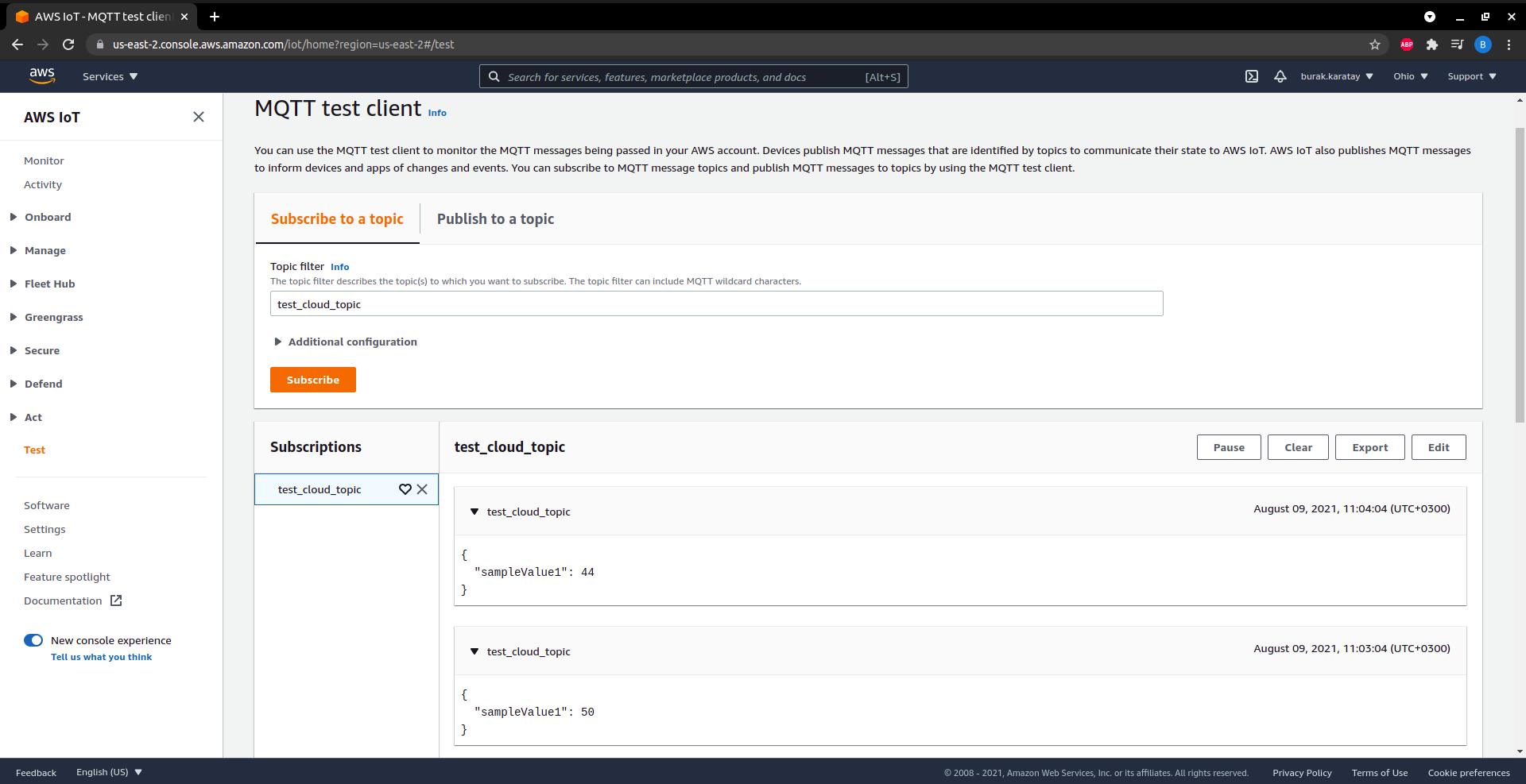 AWS IoT Core — message payload detail