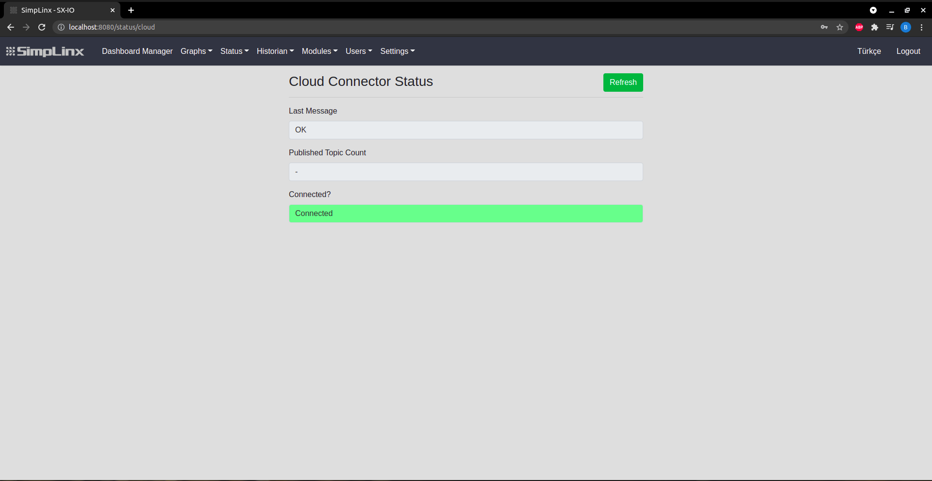SX-IO Status — Cloud Connector connected