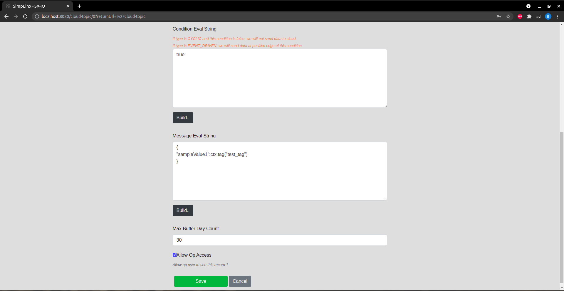 SX-IO — Cloud topic: message eval string and buffer