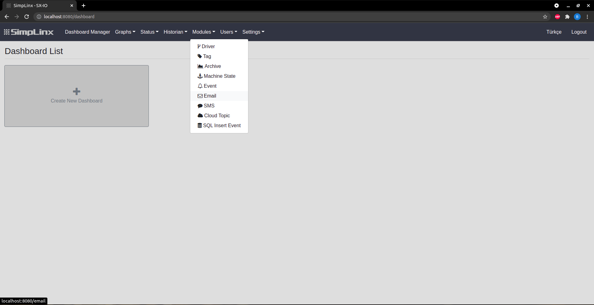 SX-IO — Modules → Email menu