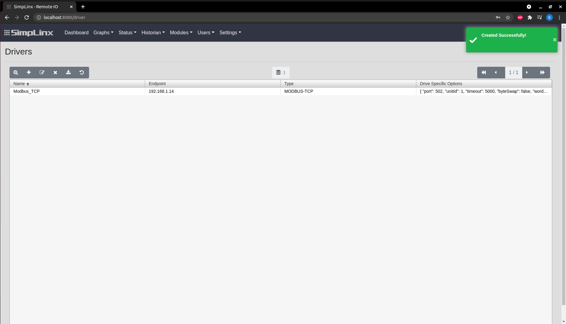 SX-IO — saving the Modbus TCP driver
