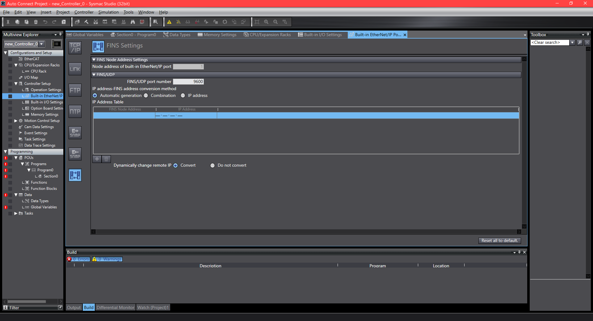 Omron PLC — EtherNet/IP port configuration (continued)