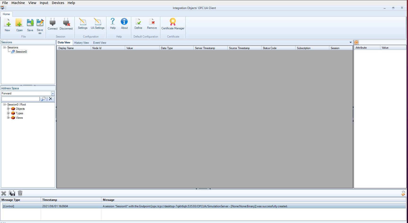 OPC UA client — confirmed connection