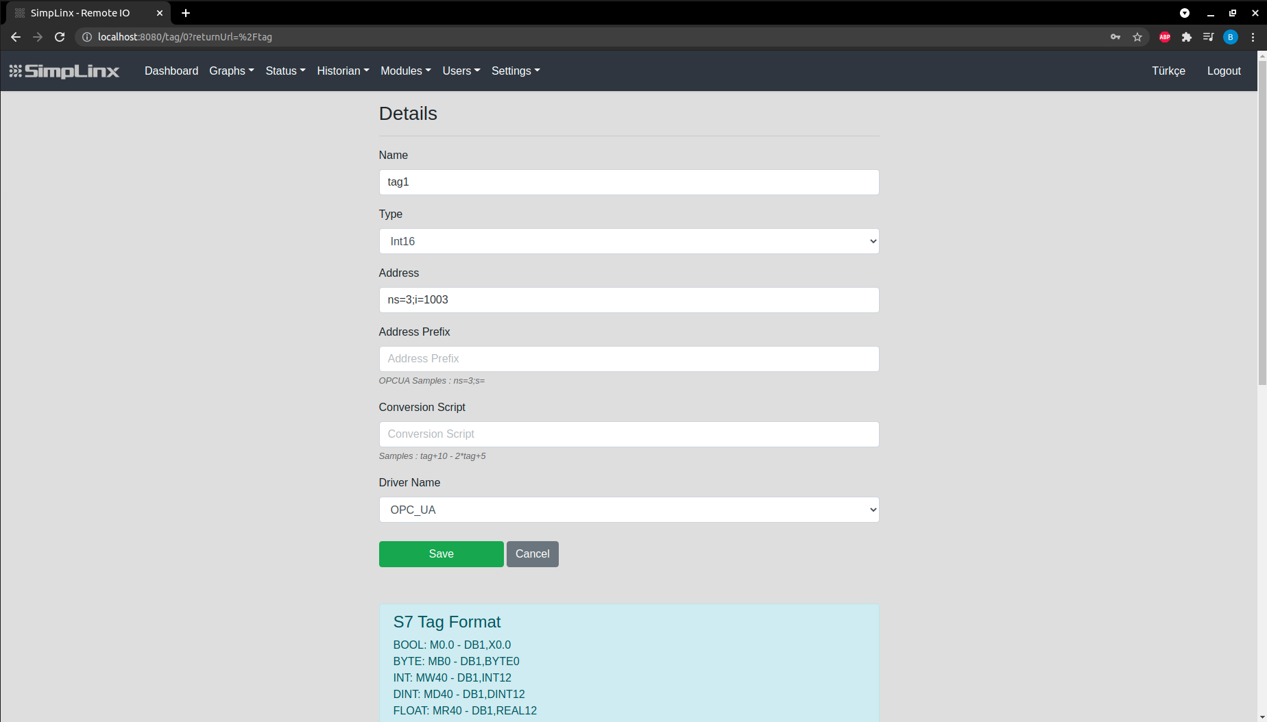SX-IO — OPC UA tag: Node ID address