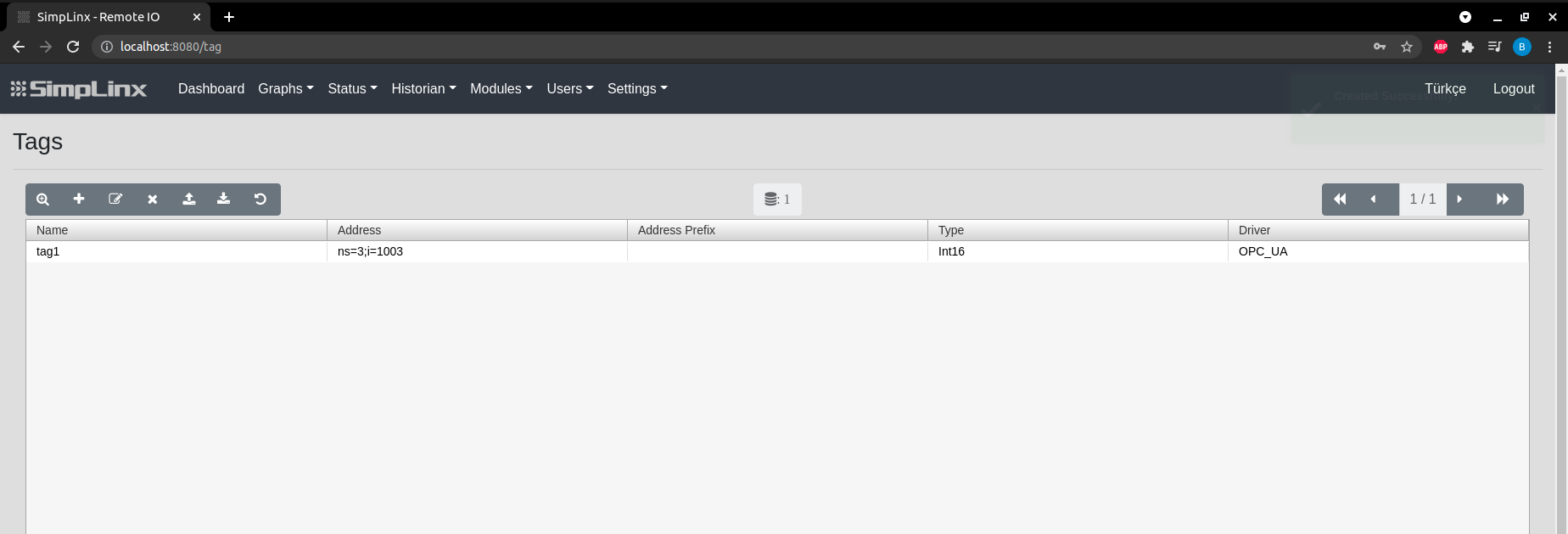 SX-IO — saving OPC UA tag