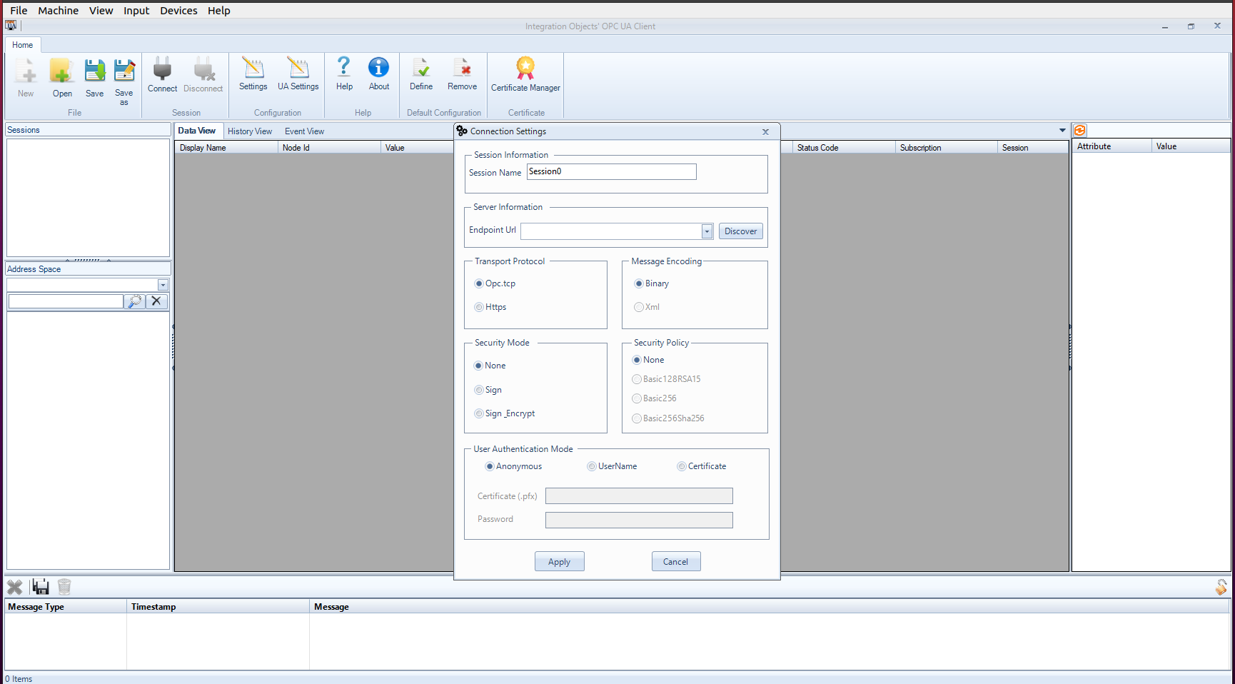 OPC UA client — reading tag values
