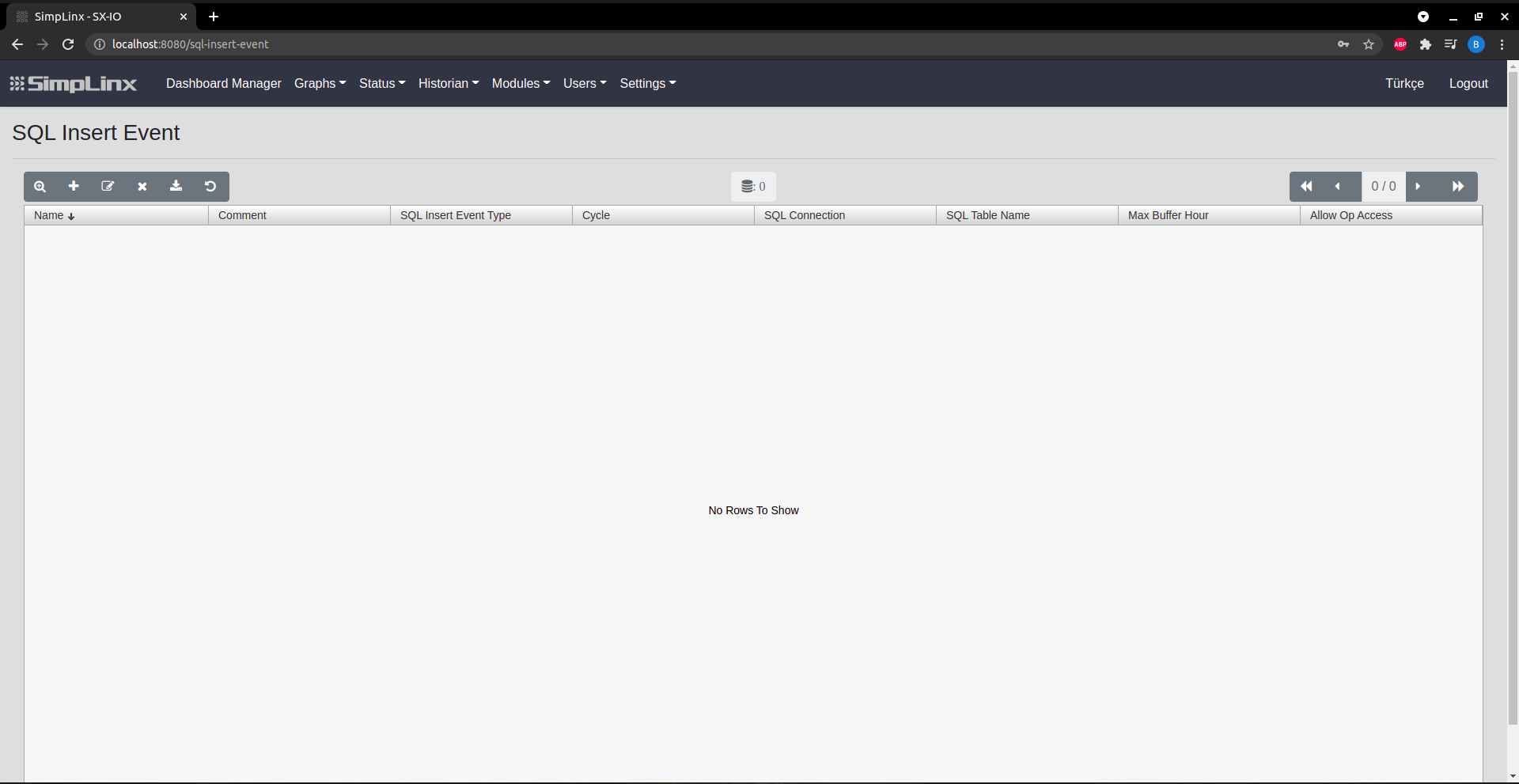 SX-IO — SQL Insert Event list