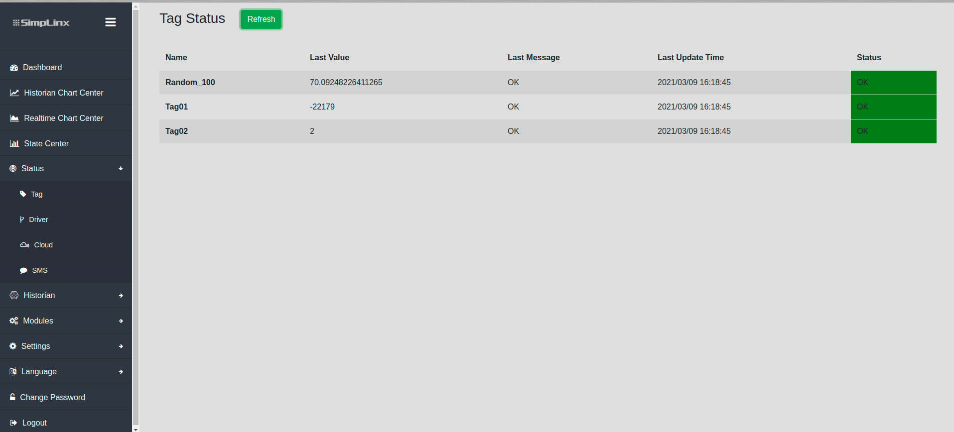 Remote IO — Tag status with live Weidmüller values