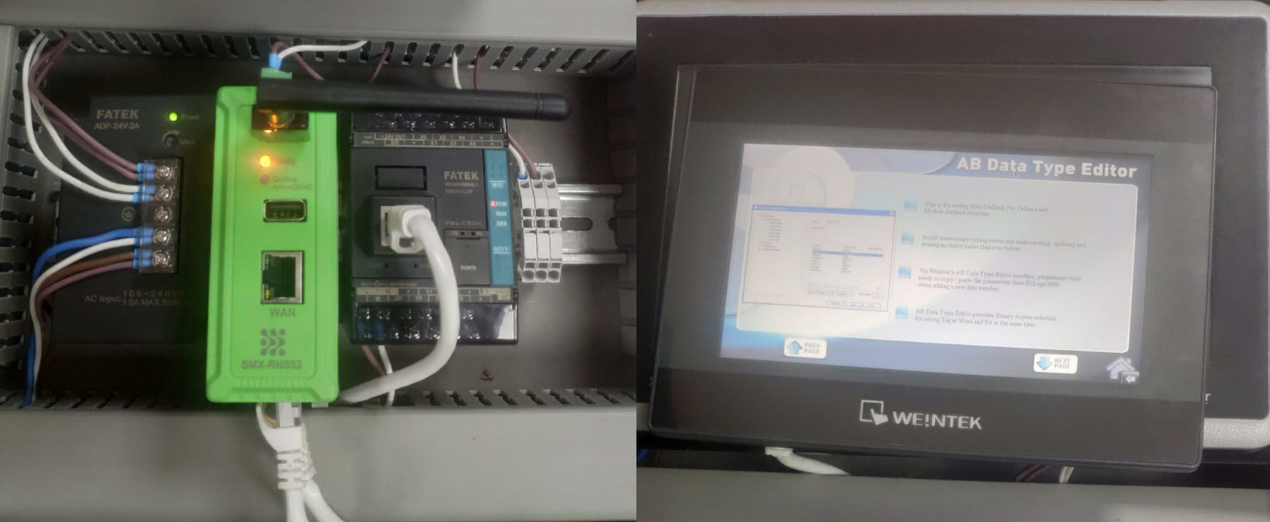 SMX-RNS20 connected to Weintek HMI — hardware setup overview